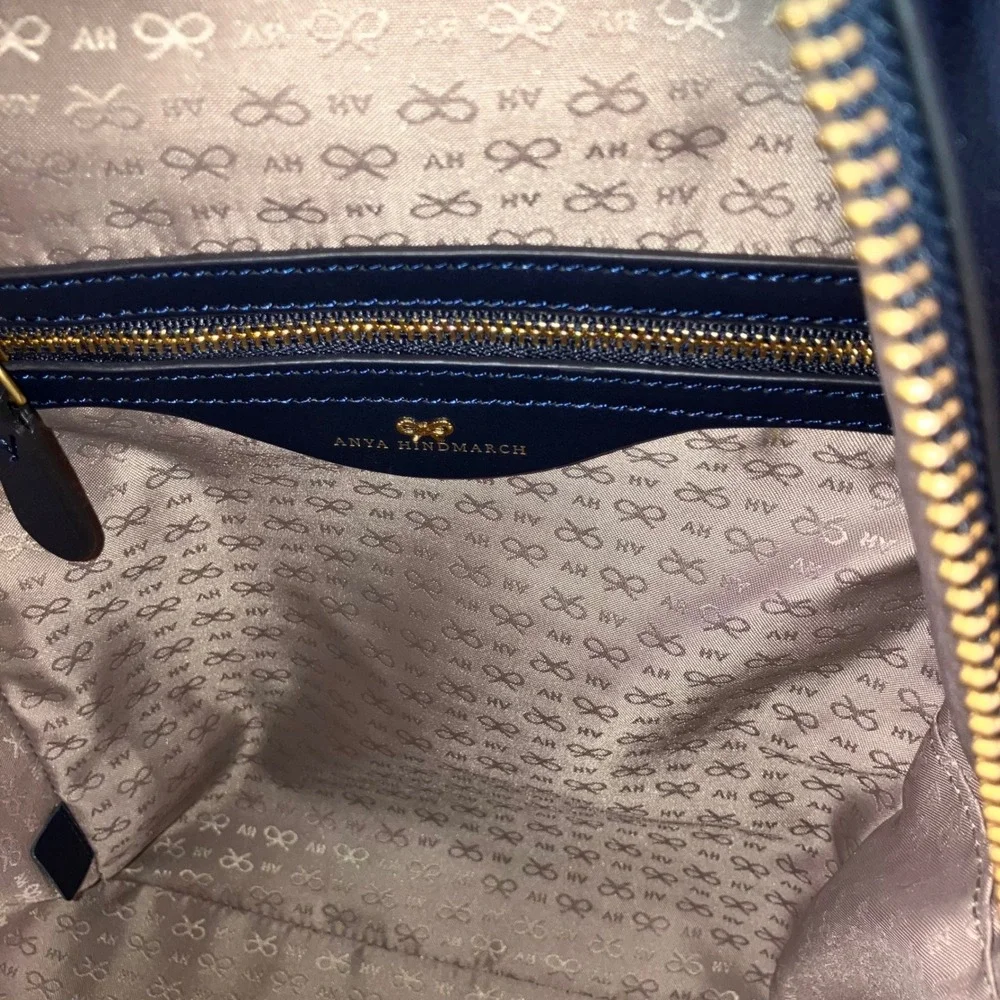 Anya Hindmarch Wink Smiley Face Navy Blue Leather Backpack Gold Hardware